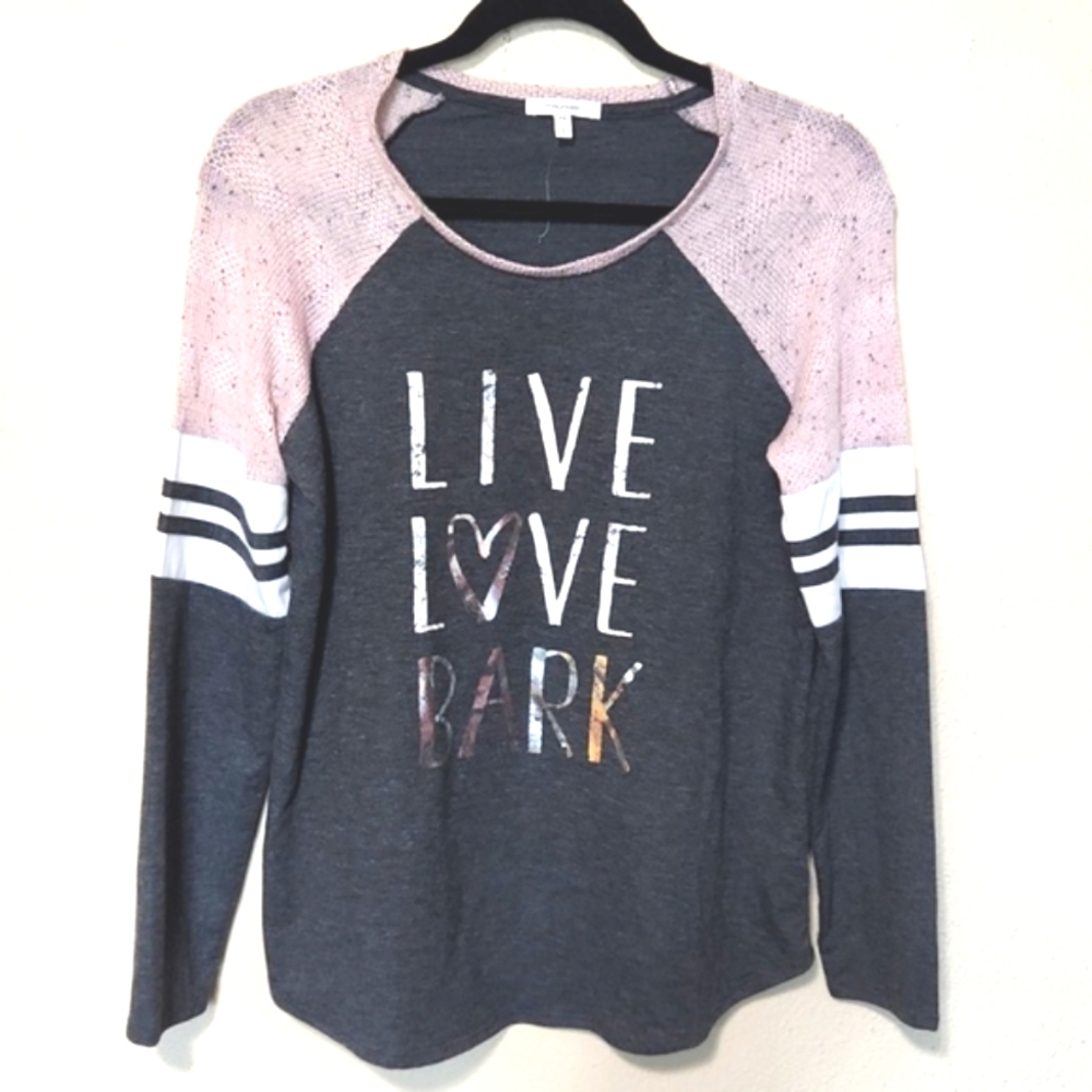 NWOT Maurices LIVE L❤️VE BARK Cozy Oversized Sweater Shirt Pink & Gray Size S - Picture 9 of 9